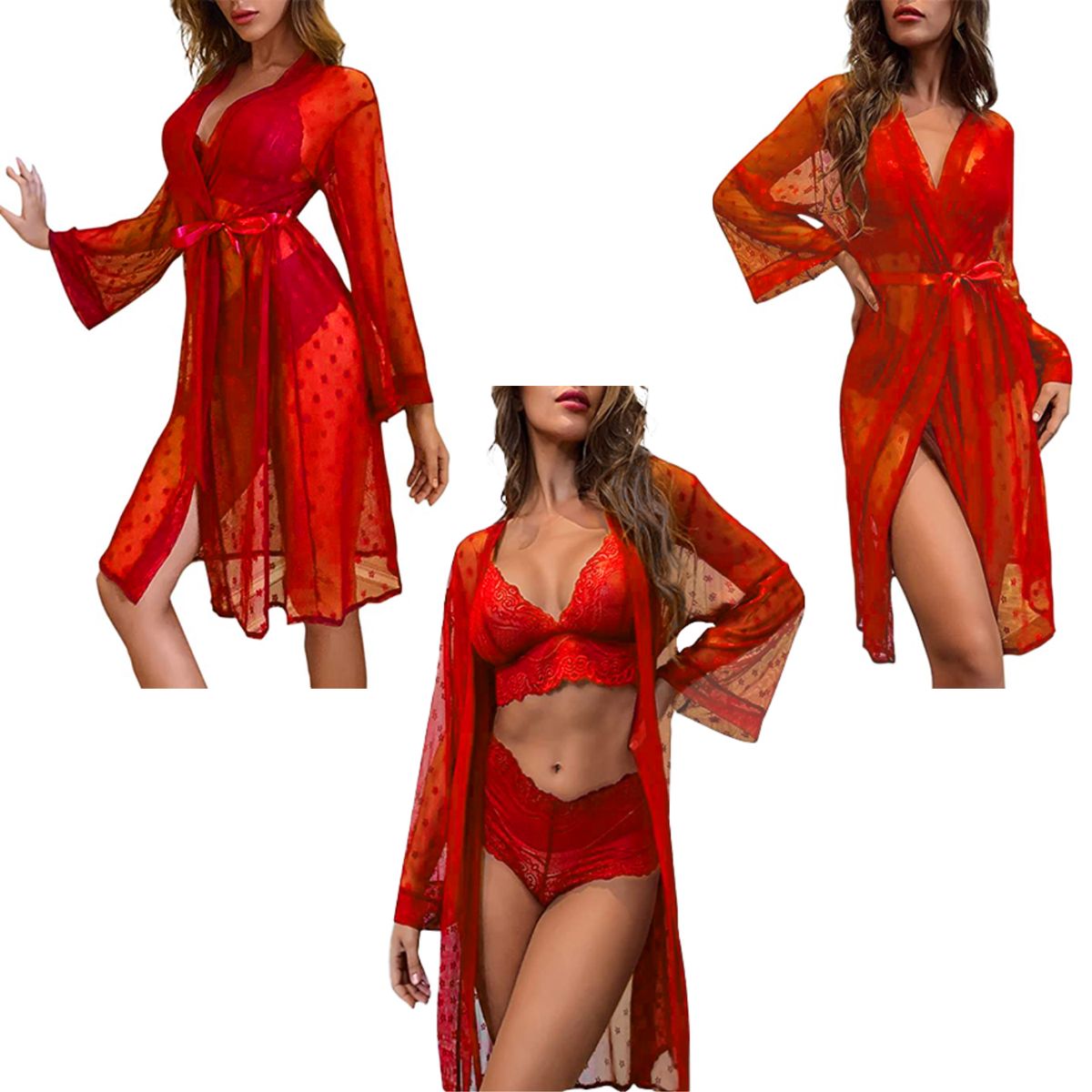 GENERICO - LENCERÍA ENCAJE TRES PIEZAS TD 817- COLOR AL AZAR