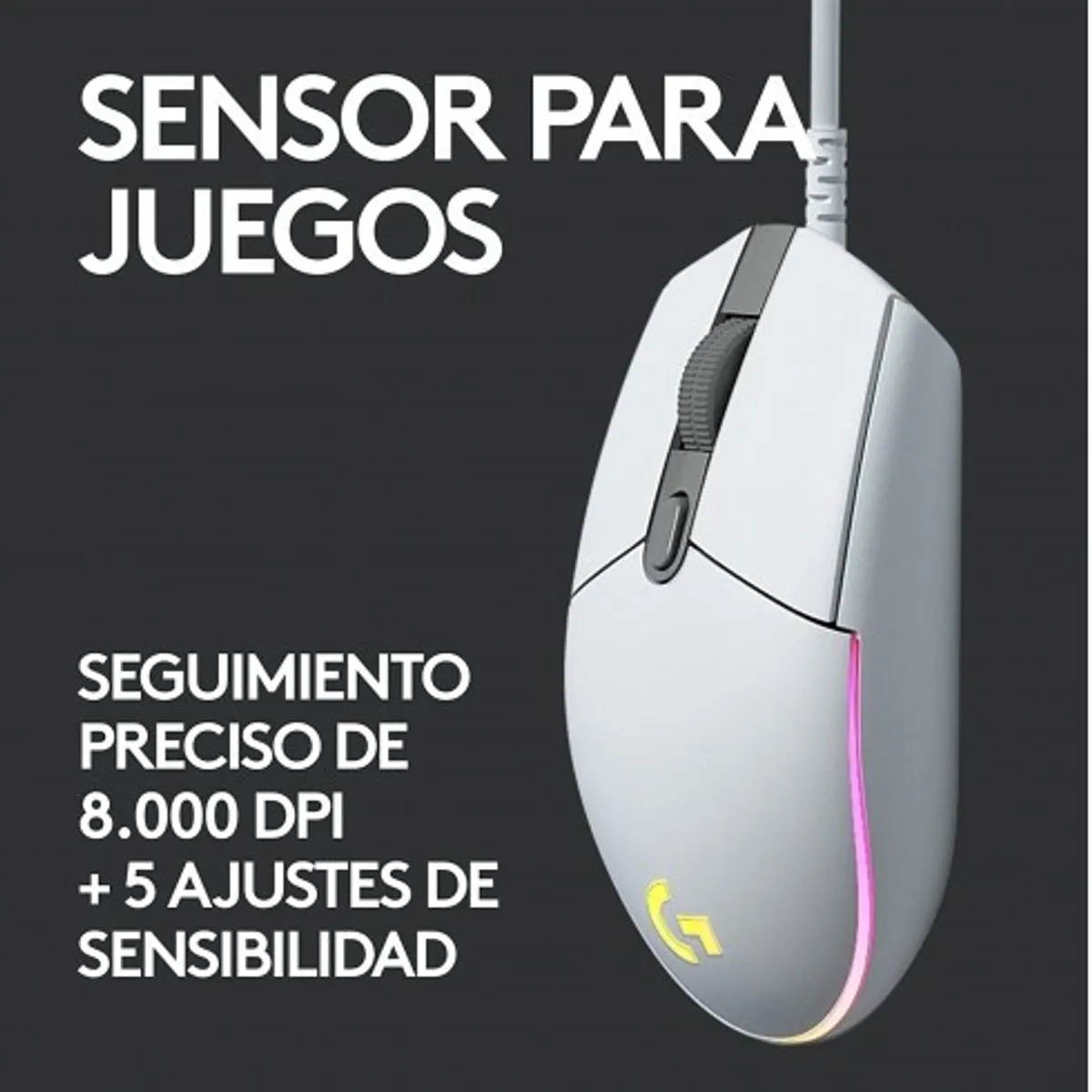 LOGITECH - Mouse Logitech G203 BLANCO RGB LIGHTSYNC Con 6 Botones Para Juegos