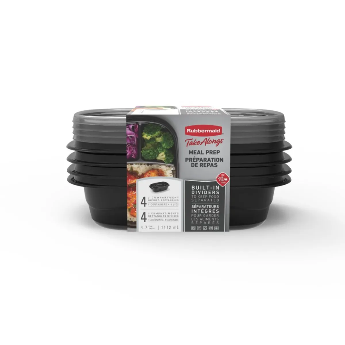 RUBBERMAID - Rubbermaid Takealongs 3 Divisiones Pack X 4