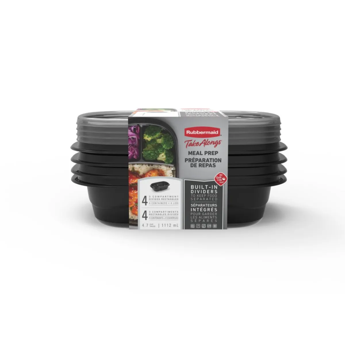 RUBBERMAID - Rubbermaid Takealongs 3 Divisiones Pack X 4