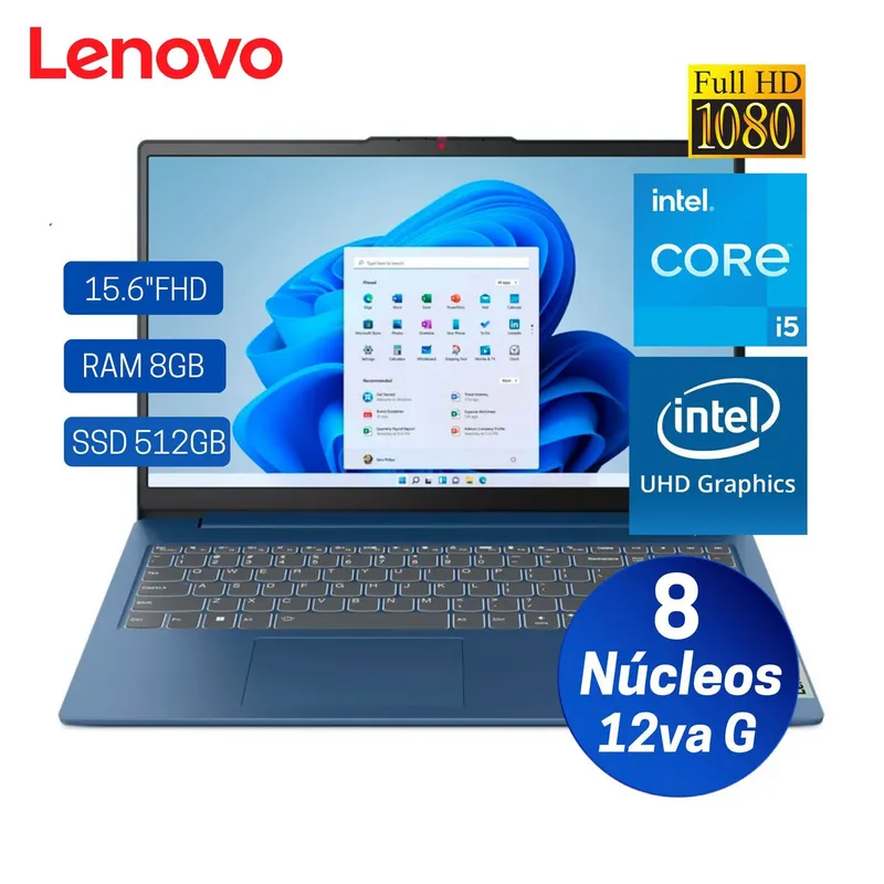 LENOVO - Laptop Lenovo 15,6" FHD i5-12450H 8GB RAM 512GB SSD IdeaPad Slim 3 15IAH8 83ER001CLM