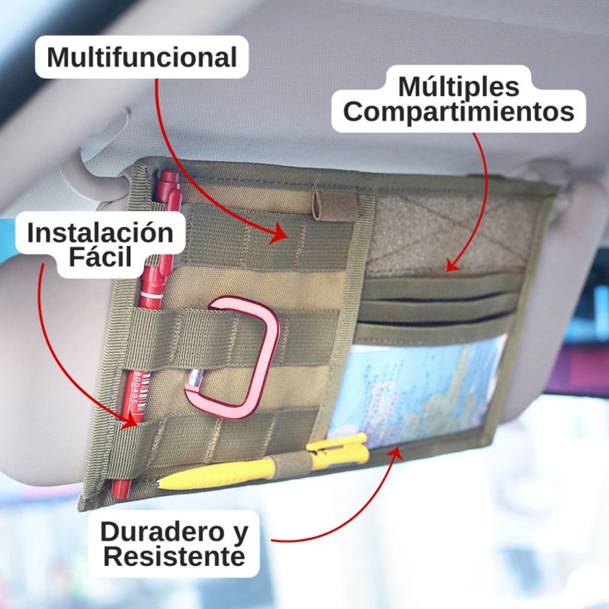 AURELA - VisorGuard Pro Bolso Organizador Táctico para Visera de Coche