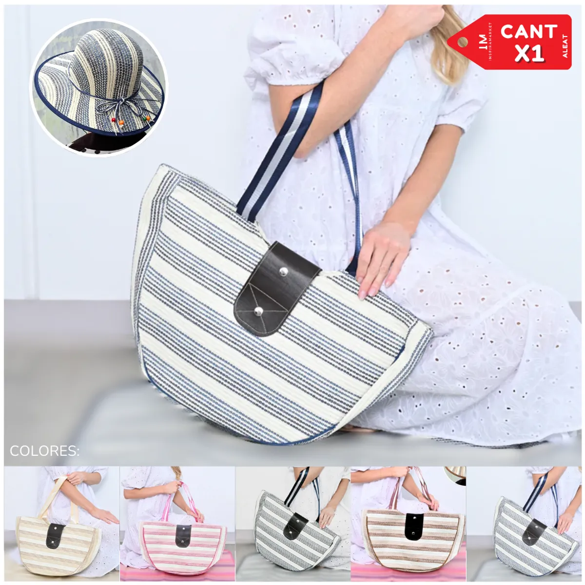 INSPIRA MARKET - Cartera Bolso de Playa con Sombrero