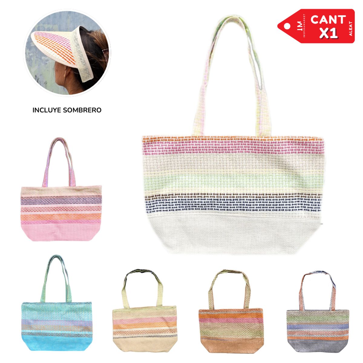 INSPIRA MARKET - Cartera Bolso de Playa con Sombrero Visera