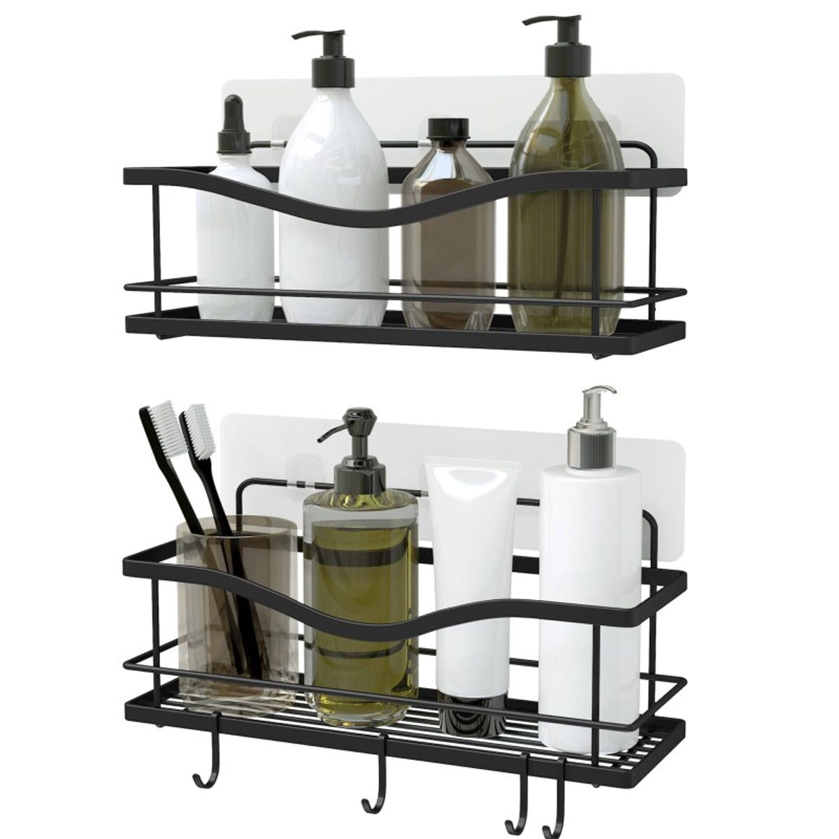 AURELA - Set de 2 Estantes de Ducha y 2 Jaboneras con Adhesivos