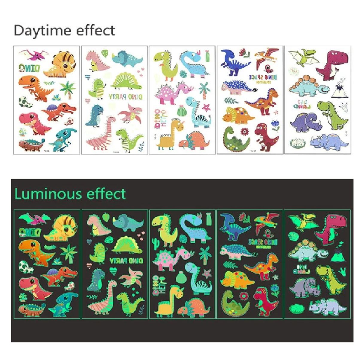 GENERICO - 4 laminas de stickers  tatuajes temporales Dinosaurios