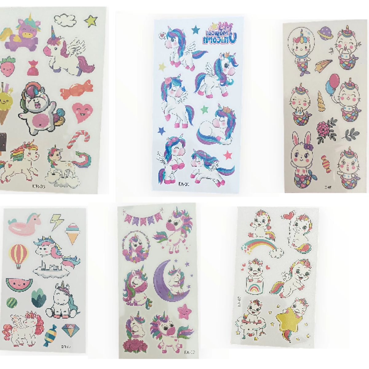 GENERICO - 4 laminas de stickers  tatuajes temporales Unicornios