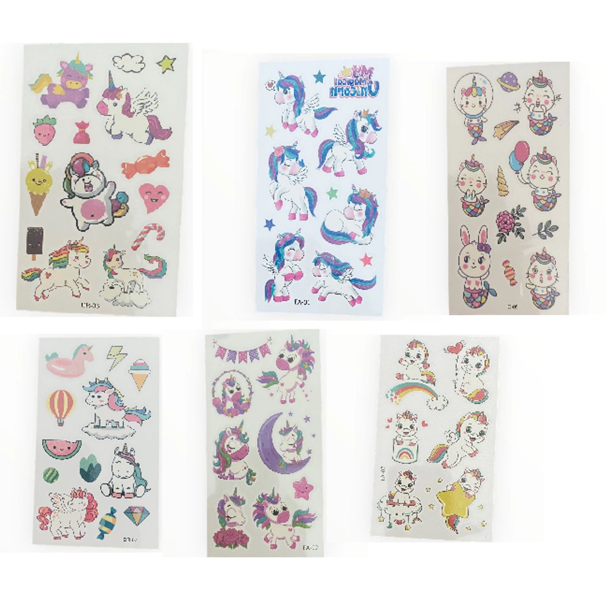 GENERICO - 4 laminas de stickers  tatuajes temporales Unicornios