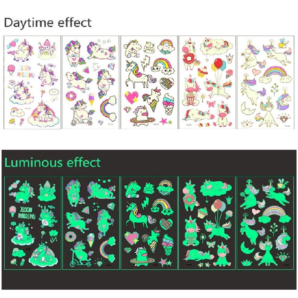 GENERICO - 4 laminas de stickers tatuajes temporales Unicornios Model 2