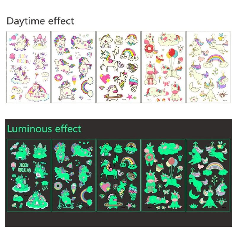 GENERICO - 4 laminas de stickers tatuajes temporales Unicornios Model 2