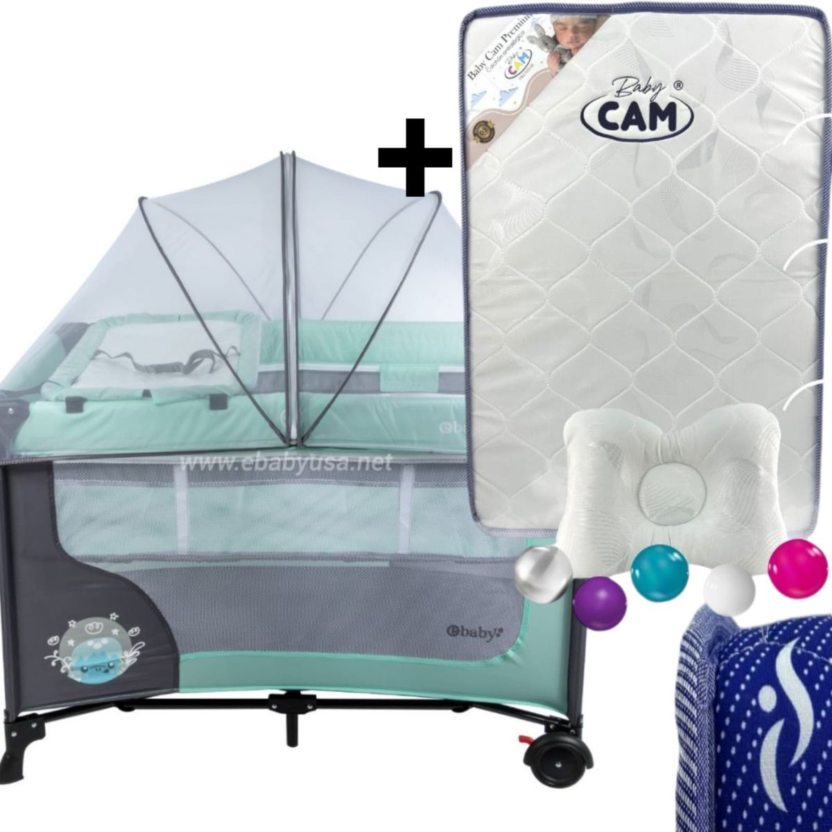 EBABY - Cuna Corral con Cambiador Happy Dream + Colchón para cuna