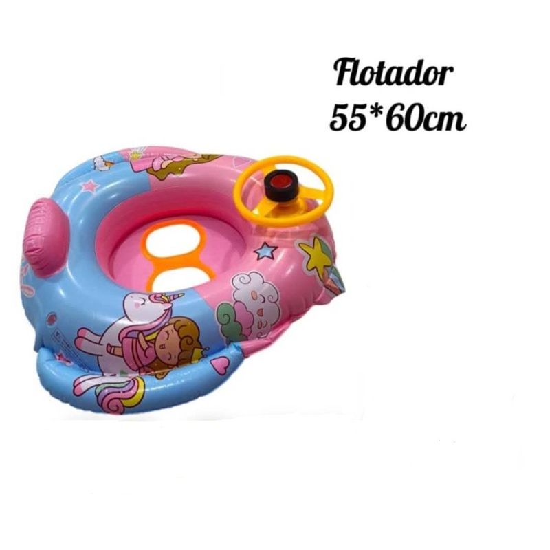 GENERICO - FLOTADOR INFLABLE CON ASIENTO Y TIMON PARA NIÑAS UNICORNIO