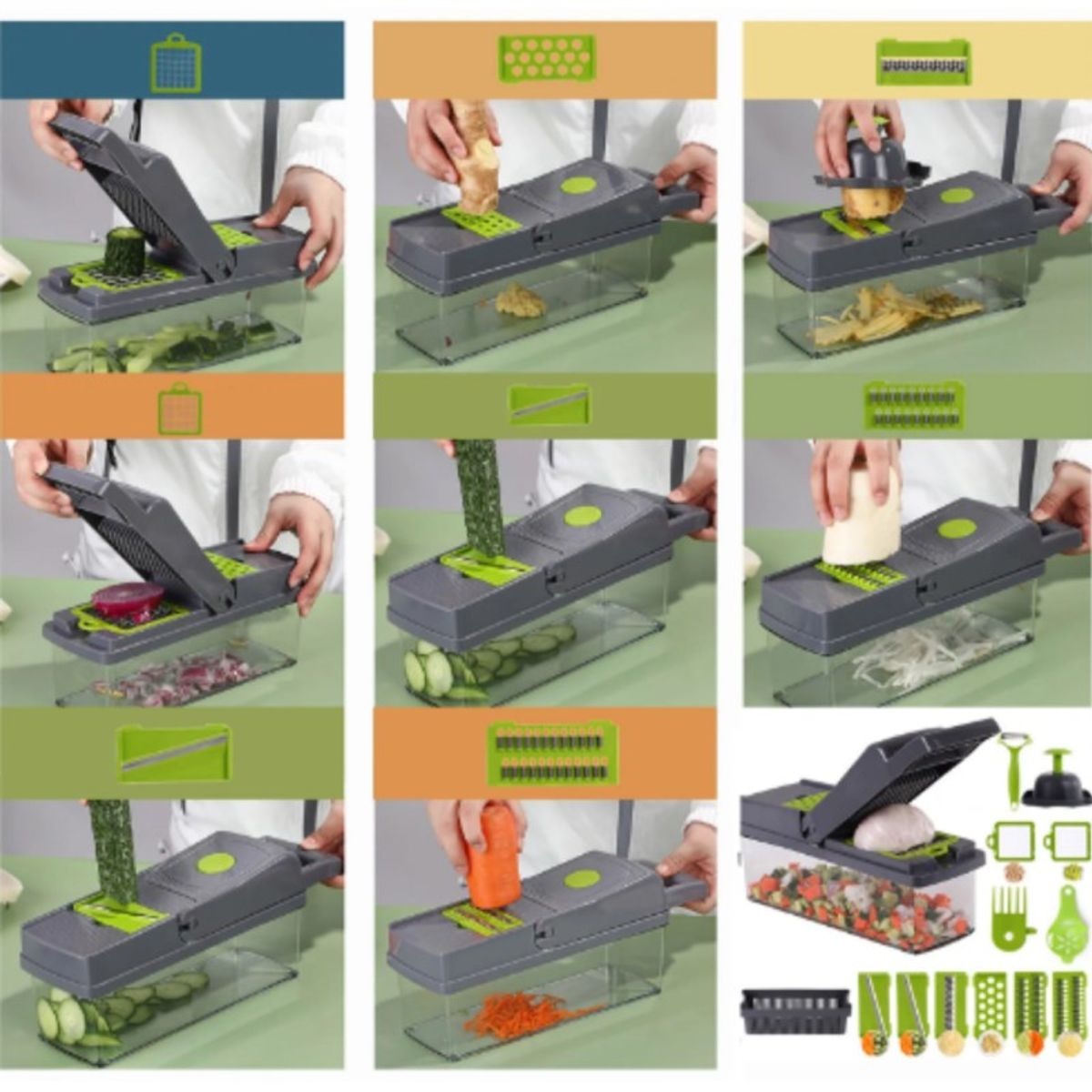 AURELA - SliceMaster - Picadora de Verduras y Vegetales con Múltiples Funciones y Recipiente