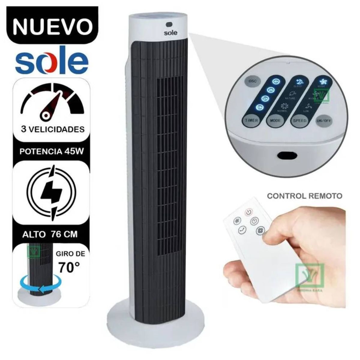 SOLE - Ventilador de Aire Sole Tipo Torre Sole 76cm SOLAIR019 Blanco