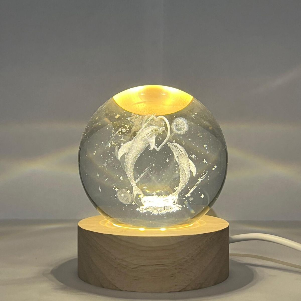 GENERICO - Lampara Bola de Cristal USB - Delfines con corazon 6 cm