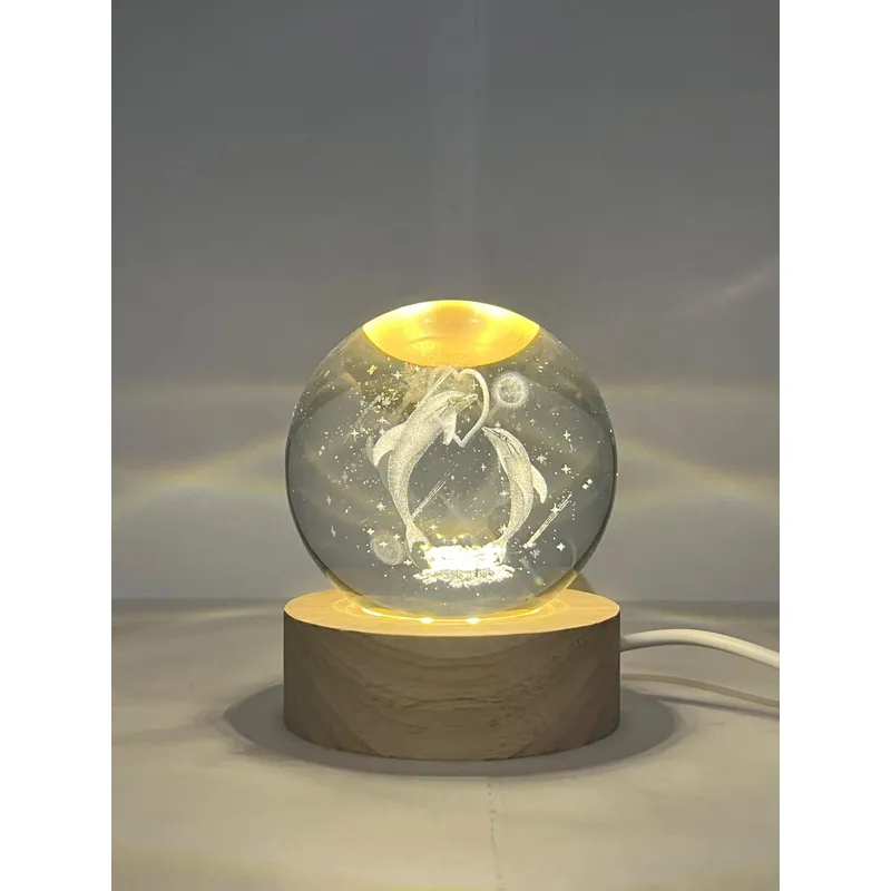 GENERICO - Lampara Bola de Cristal USB - Delfines con corazon 6 cm