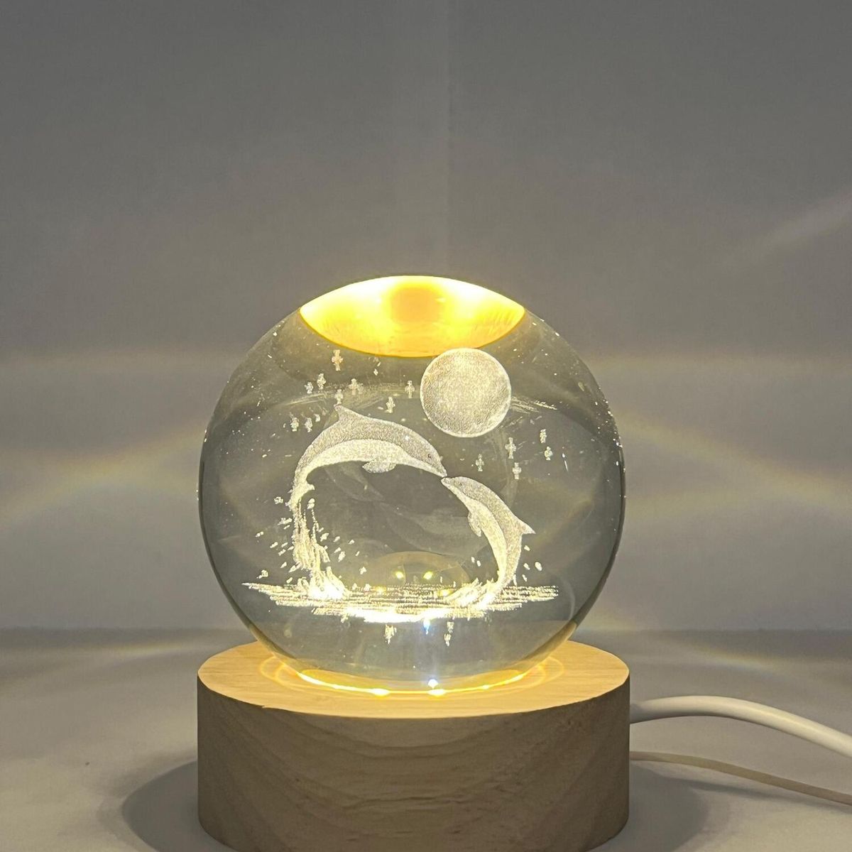 GENERICO - Lampara Bola de Cristal USB - Delfines con Luna 6 cm