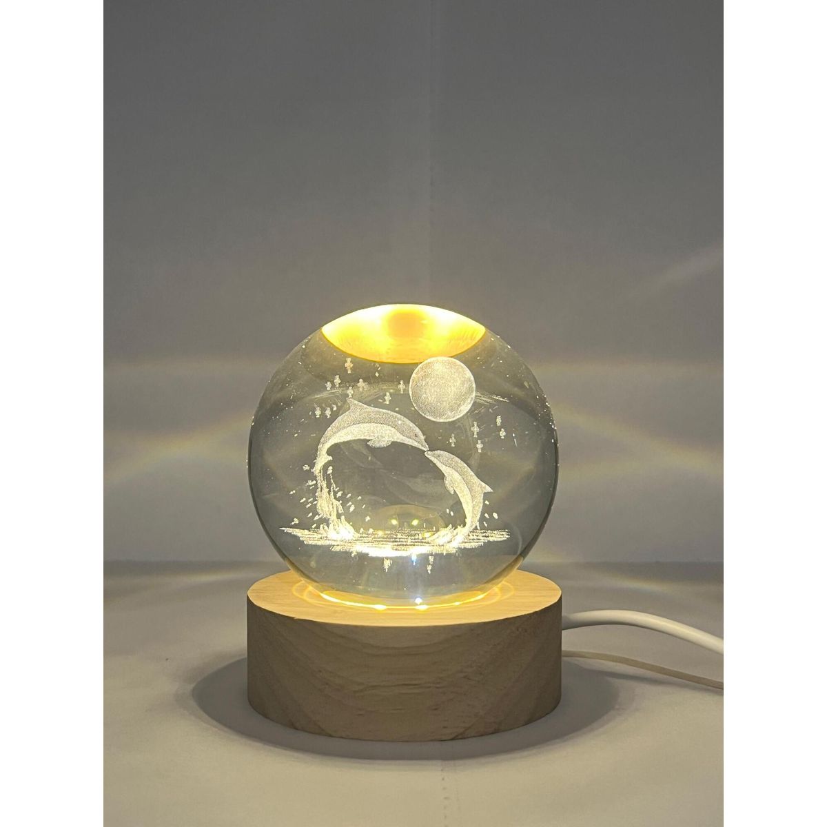 GENERICO - Lampara Bola de Cristal USB - Delfines con Luna 6 cm