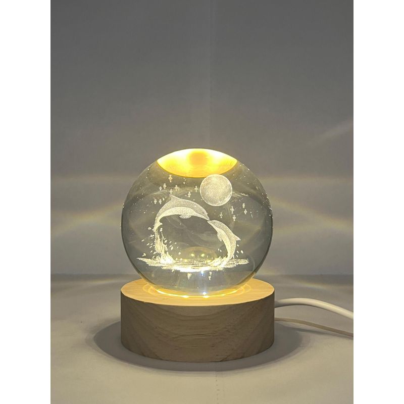 GENERICO - Lampara Bola de Cristal USB - Delfines con Luna 6 cm
