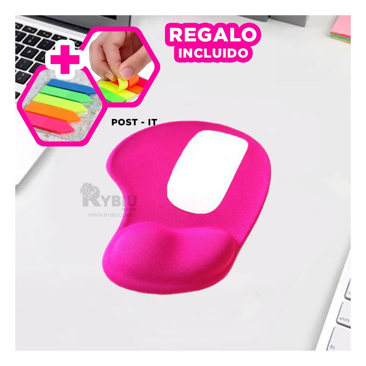 GENERICO - Alfombrilla para Soporte de Mouse Fucsia Y+Post-it Adhesivos