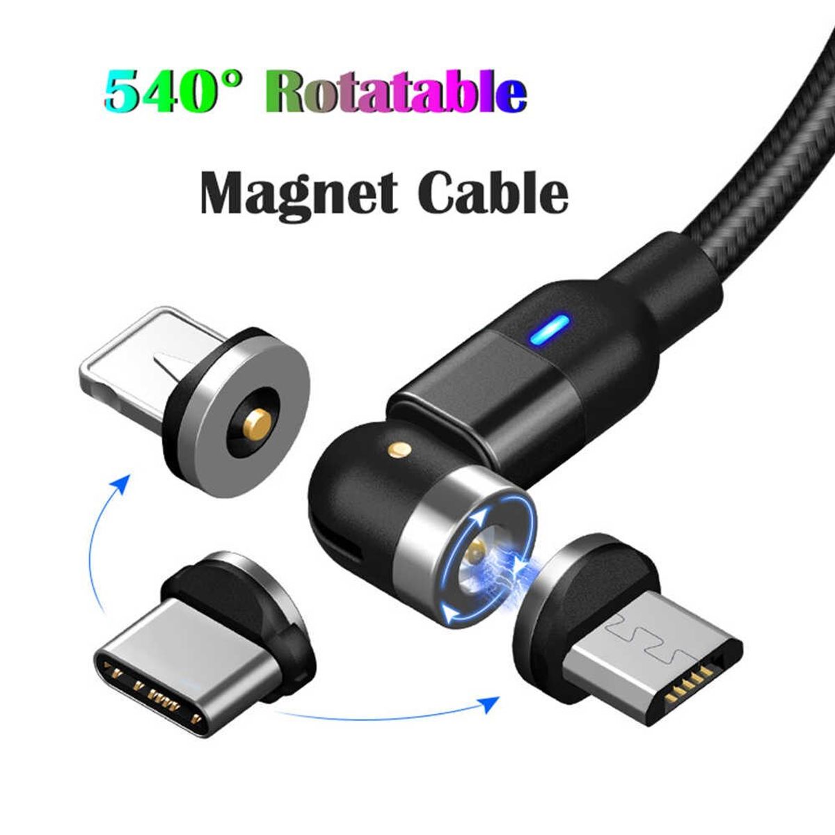 GENERICO - Cable Magnético 3 en 1 540° De 2 Metros