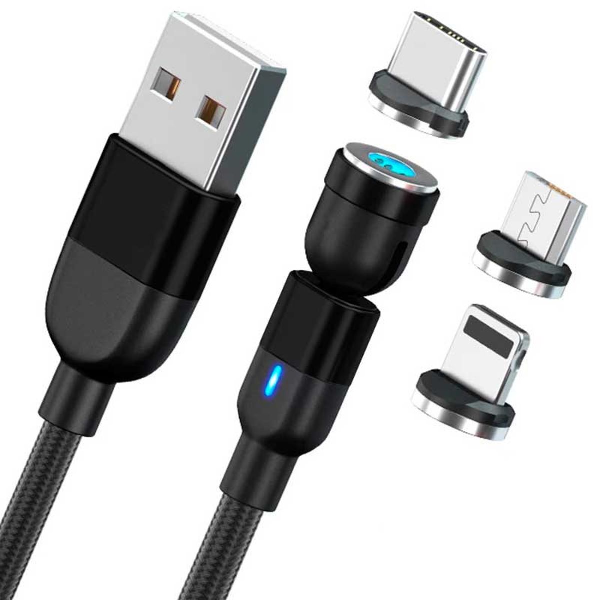 GENERICO - Cable Magnético 3 en 1 540° De 2 Metros