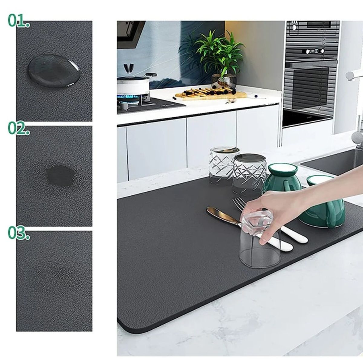 AURELA - DishMat™ - Tapete Súper Absorbente de Microfibra para Secado de Platos