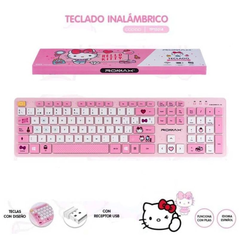 ROMAX - Teclado Inalámbrico para Pc Laptop Rosado HELLO KITTY ROMAX