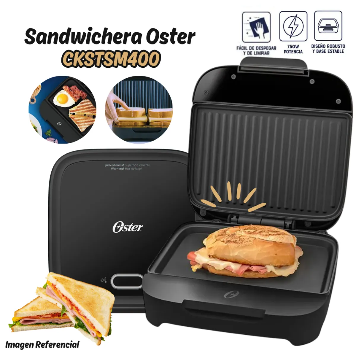 OSTER - Sandwichera Oster Compacta con Platos Hondos CKSTSM400