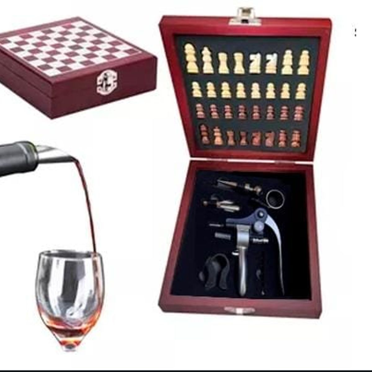 GENERICO - Set vino 6 pzas con tablero y accesorios de ajedrez