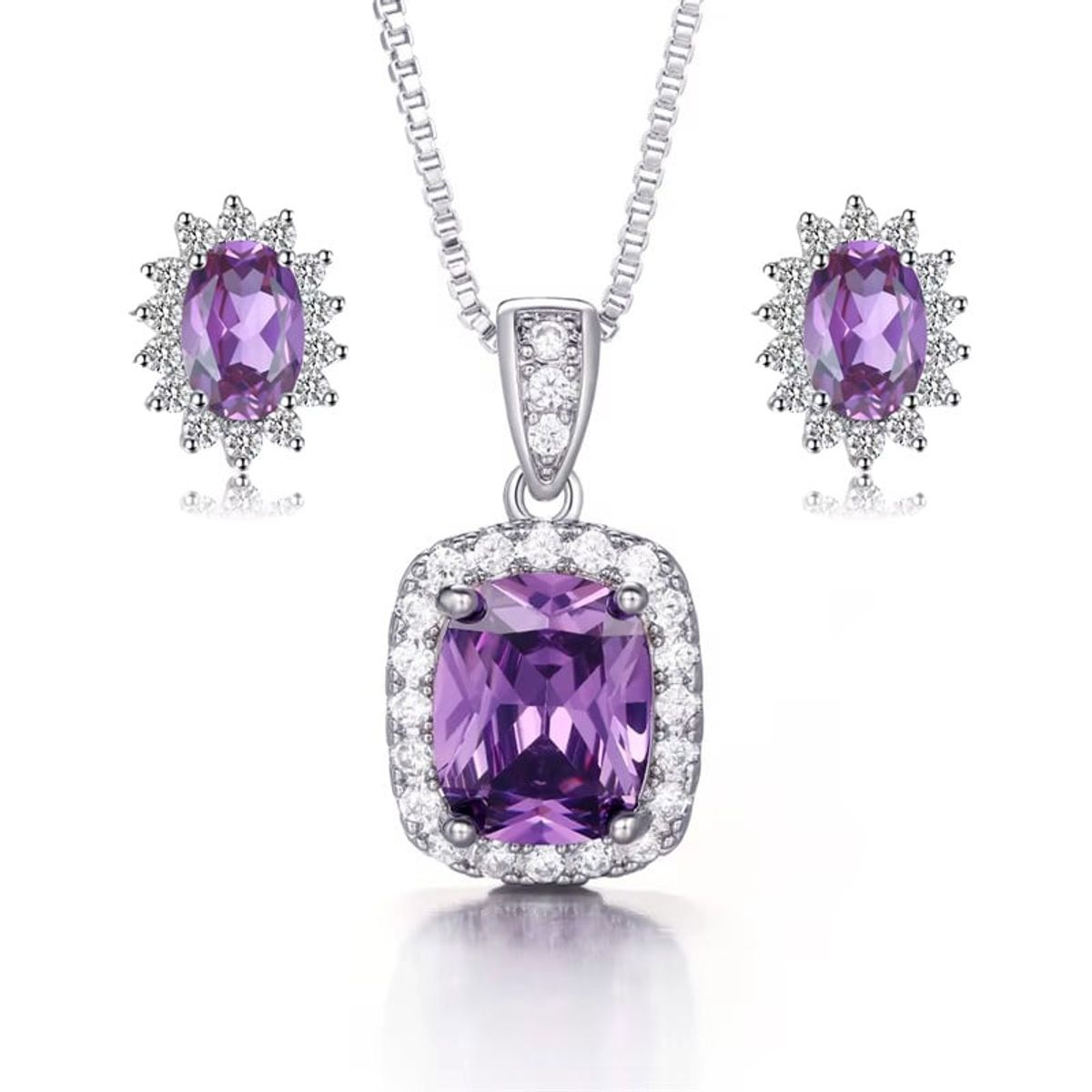 LA TIENDA 88 JOYAS Y ACCESORIOS - La Tienda 88 - Set Collar y Arete Mujer Cristales de Princesa - Lila