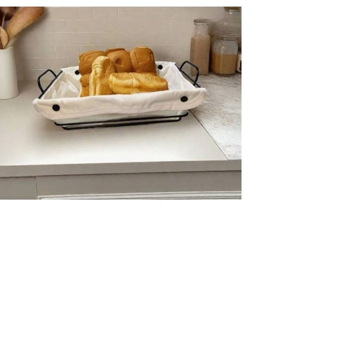 GENERICO - Panera Rectangular de Metal y Tela Cesta A1