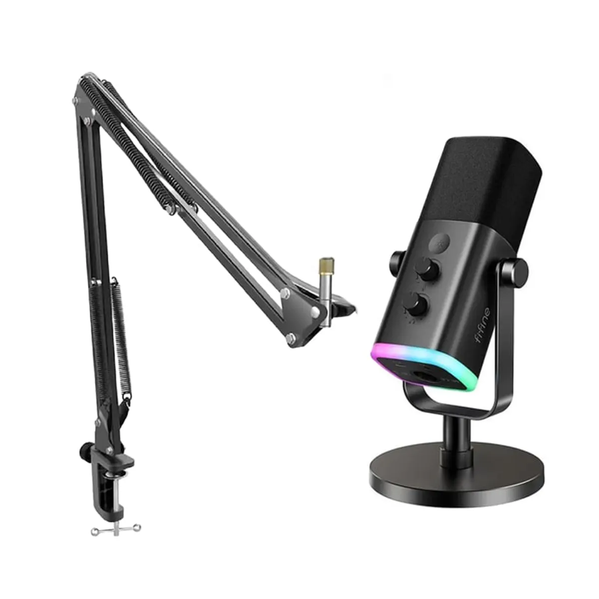 FIFINE - Micrófono Dinamino + Brazo Fifine AM8 RGB USB XLR Cardioide - Negro