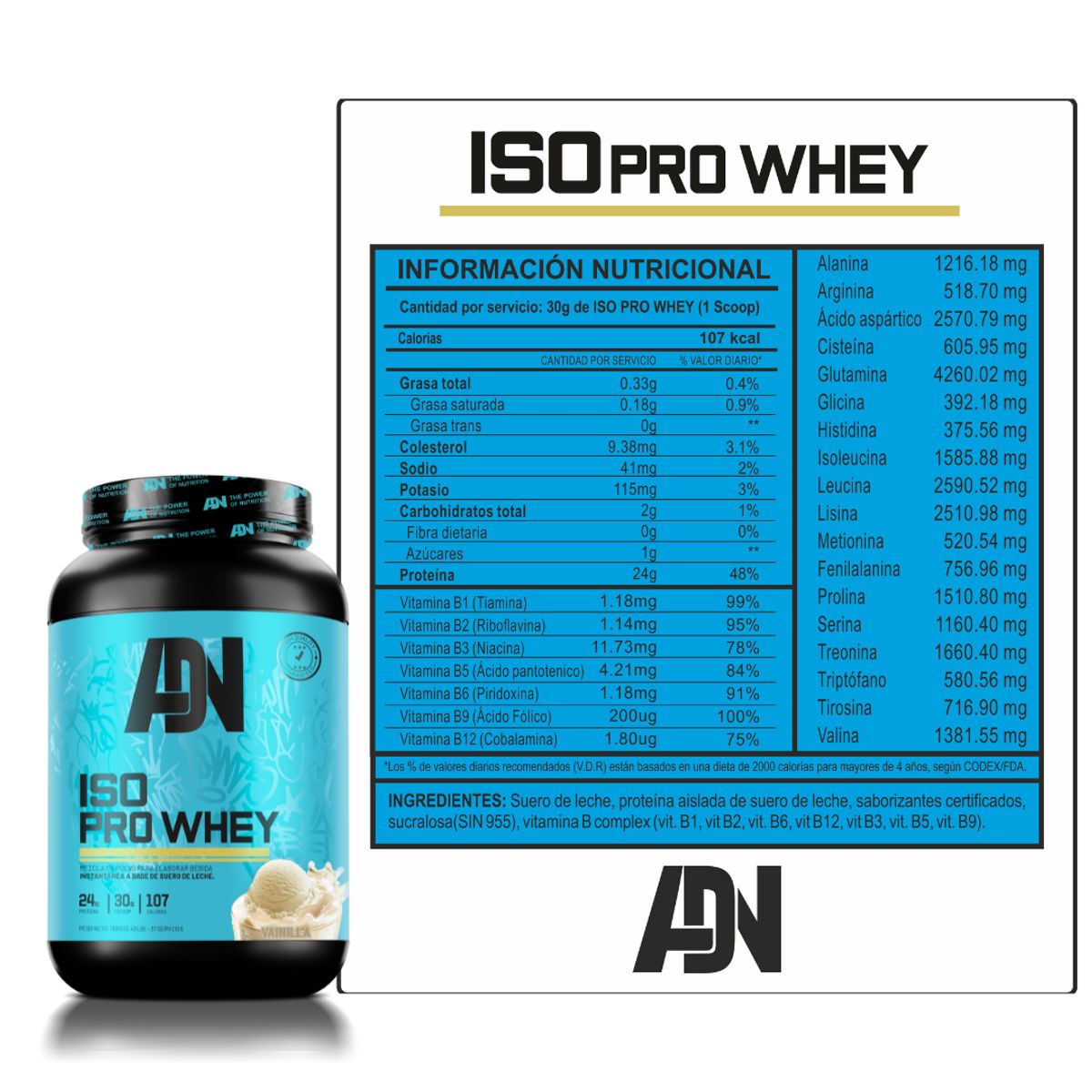 ADN - Iso Pro Whey 1.1 kg ADN Vainilla + Shaker