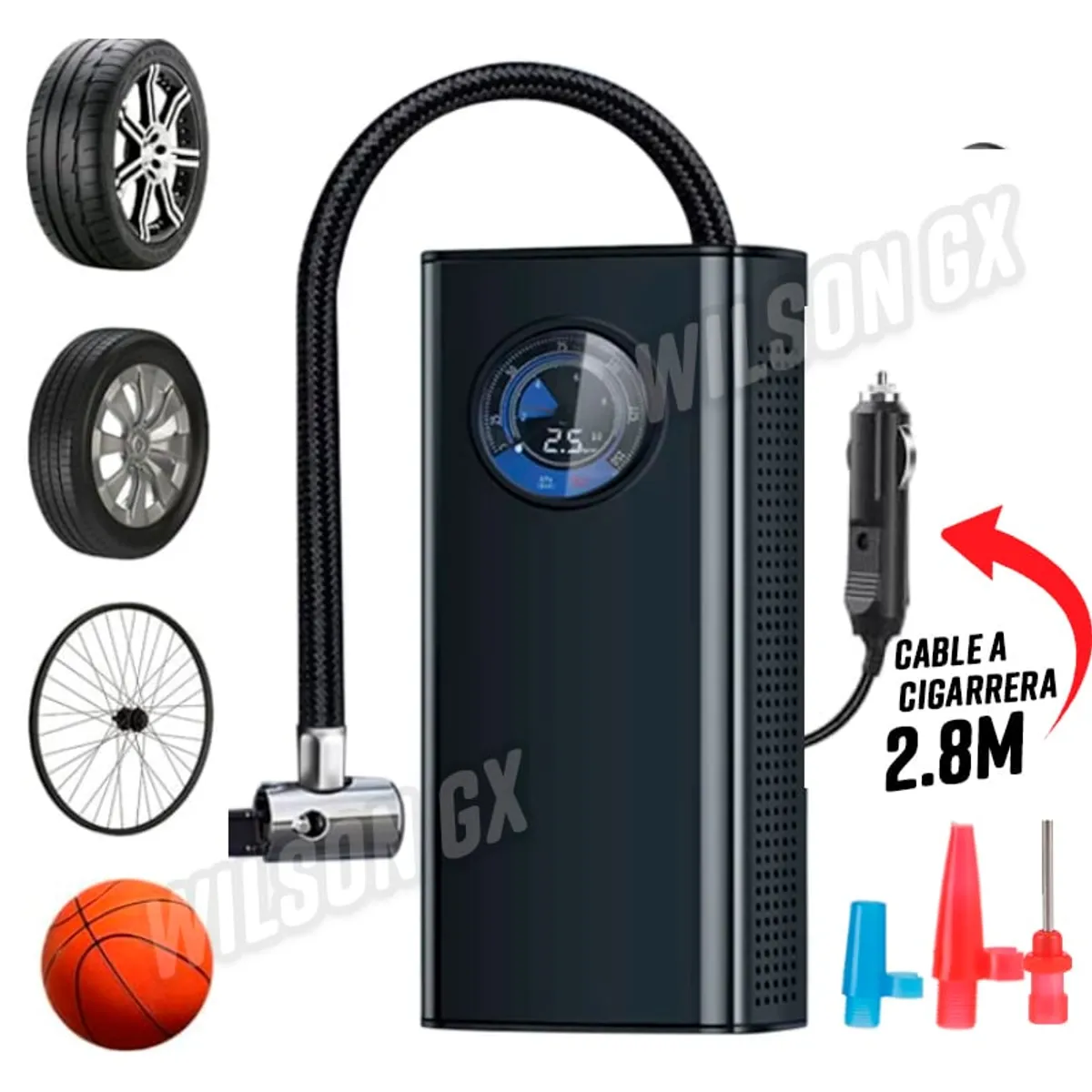 GENERICO - Compresor De Aire con pantalla Inflador llanta con cable