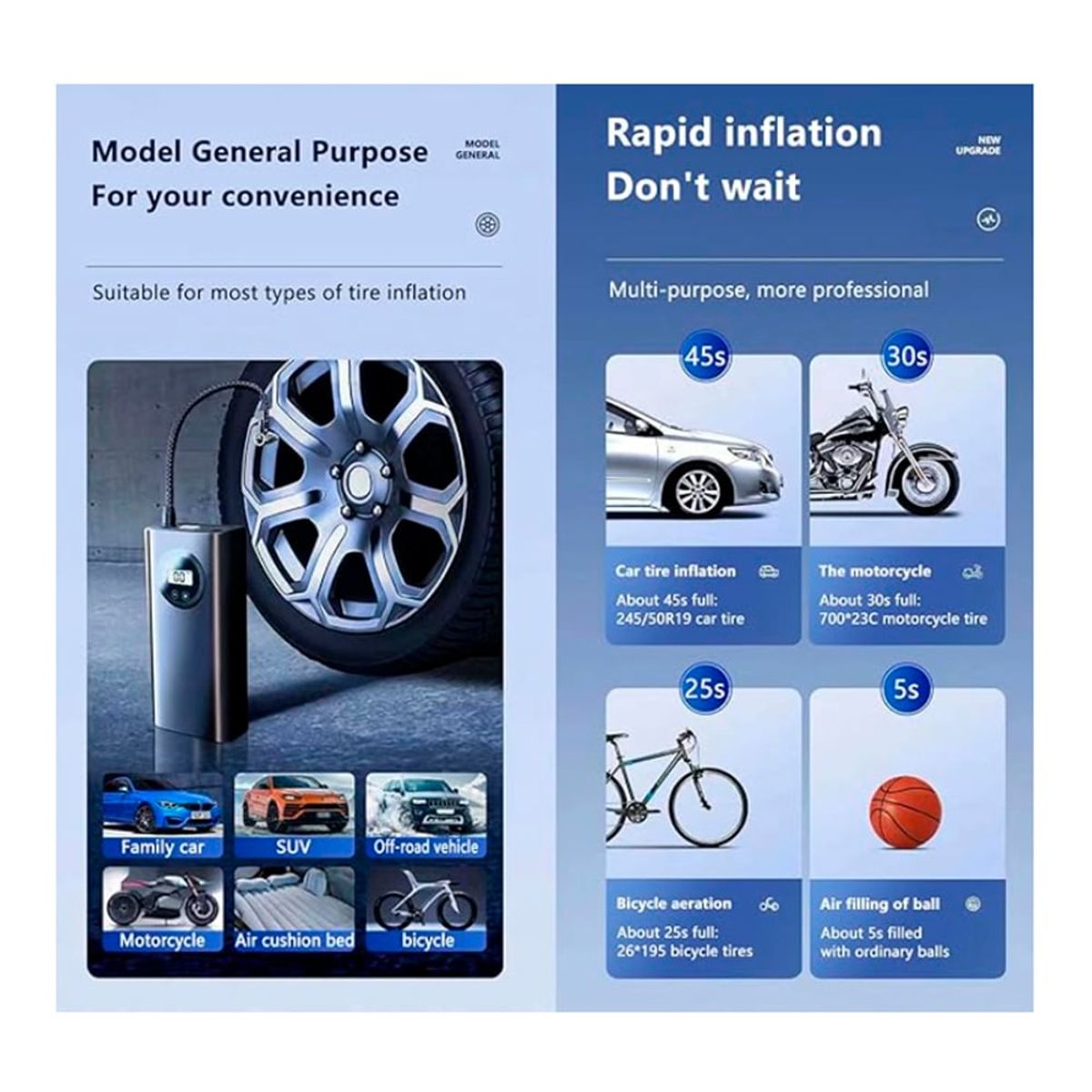 GENERICO - Compresor De Aire con pantalla Inflador llanta con cable