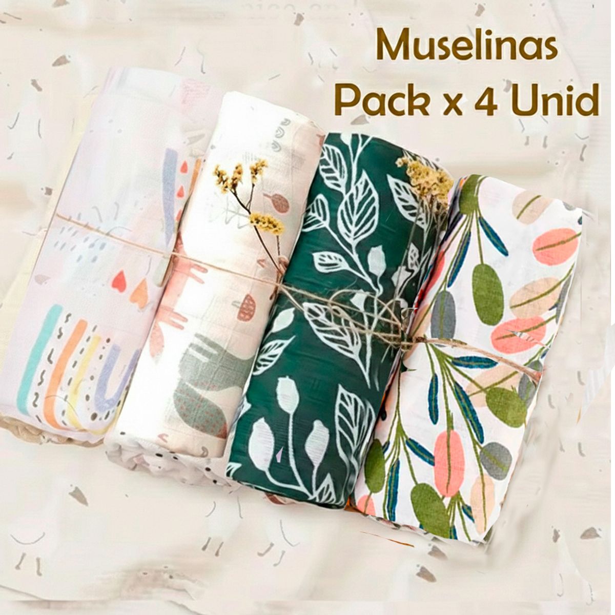 GENERICO - Manta Muselina para Bebé Algodón y Bambú Pack x 4 Unidades