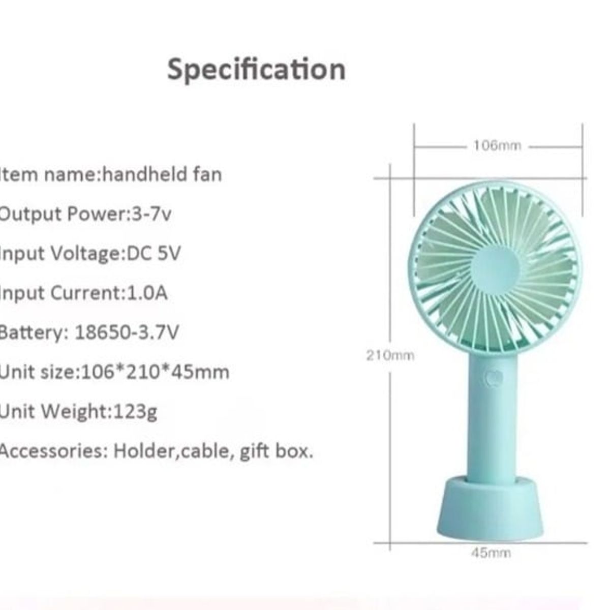 GENERICO - Mini ventilador de mano eléctrico recargable Celeste