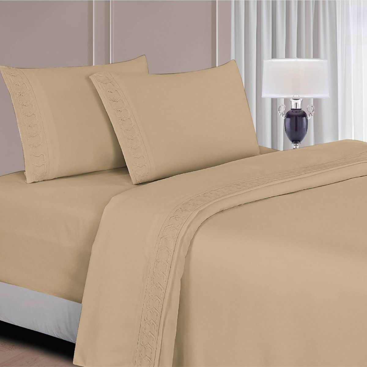 CASATEX - Juego De Sábanas 100% algodón 3000 Hilos 1.5 Plaza - Beige