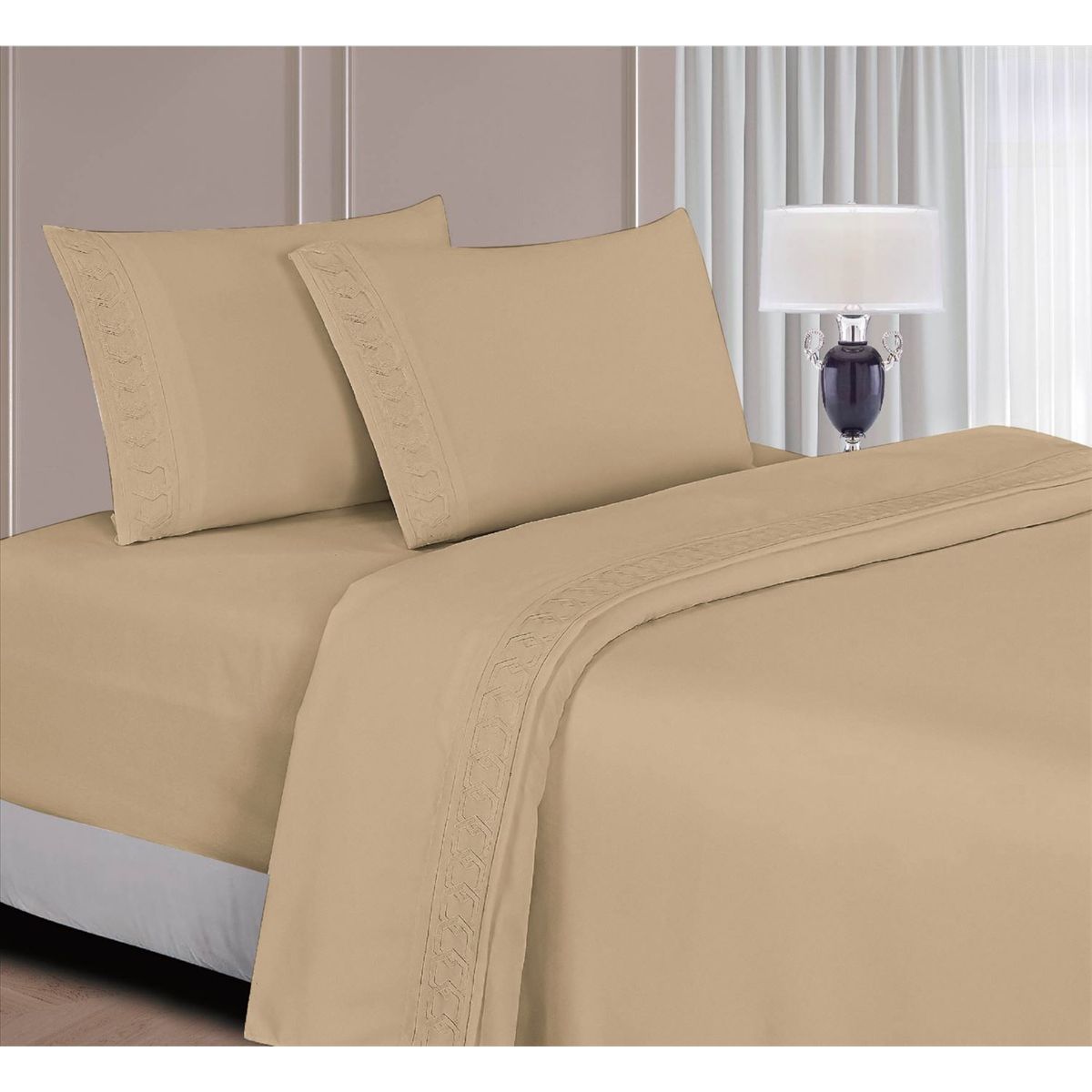 CASATEX - Juego De Sábanas 100% algodón 3000 Hilos 1.5 Plaza - Beige