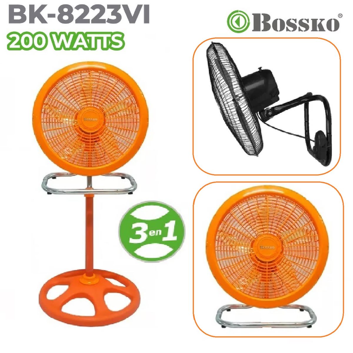 BOSSKO - Ventilador 18 pulgadas 3 en 1 Semi industrial 200 Wats Bossko Naranja