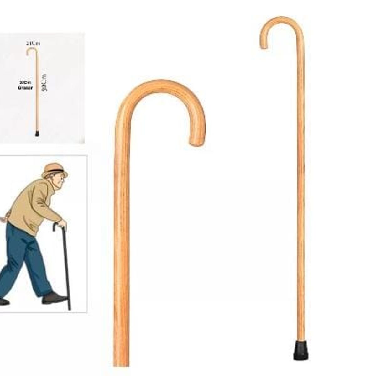 GENERICO - Basto Adulto Mayor De Madera Solida Mango Curvo