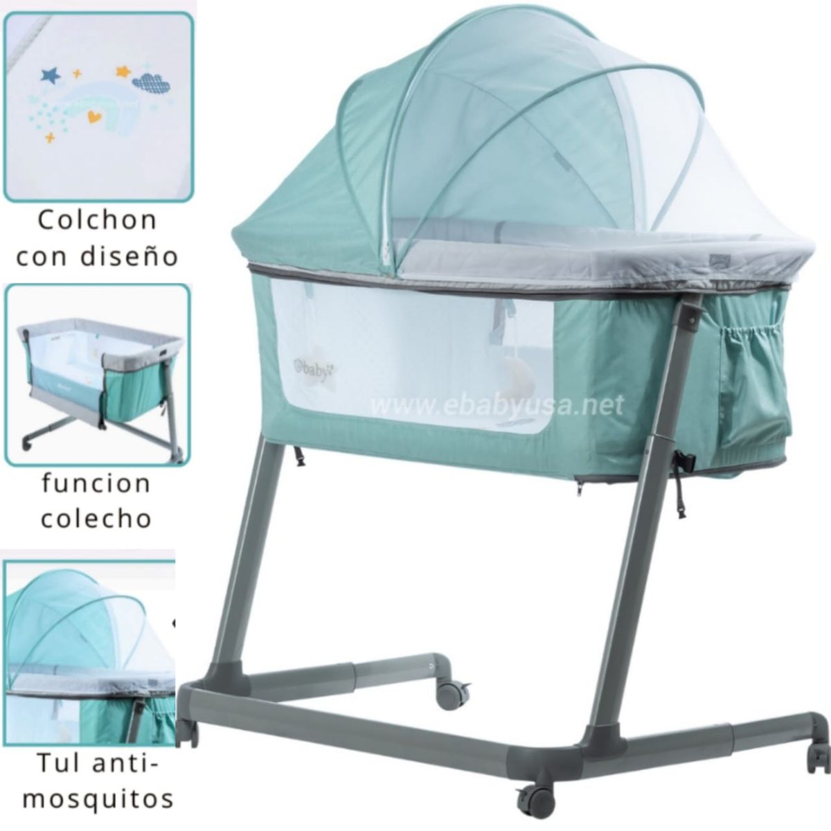 EBABY - Cuna Colecho MARION con función colecho VERDE