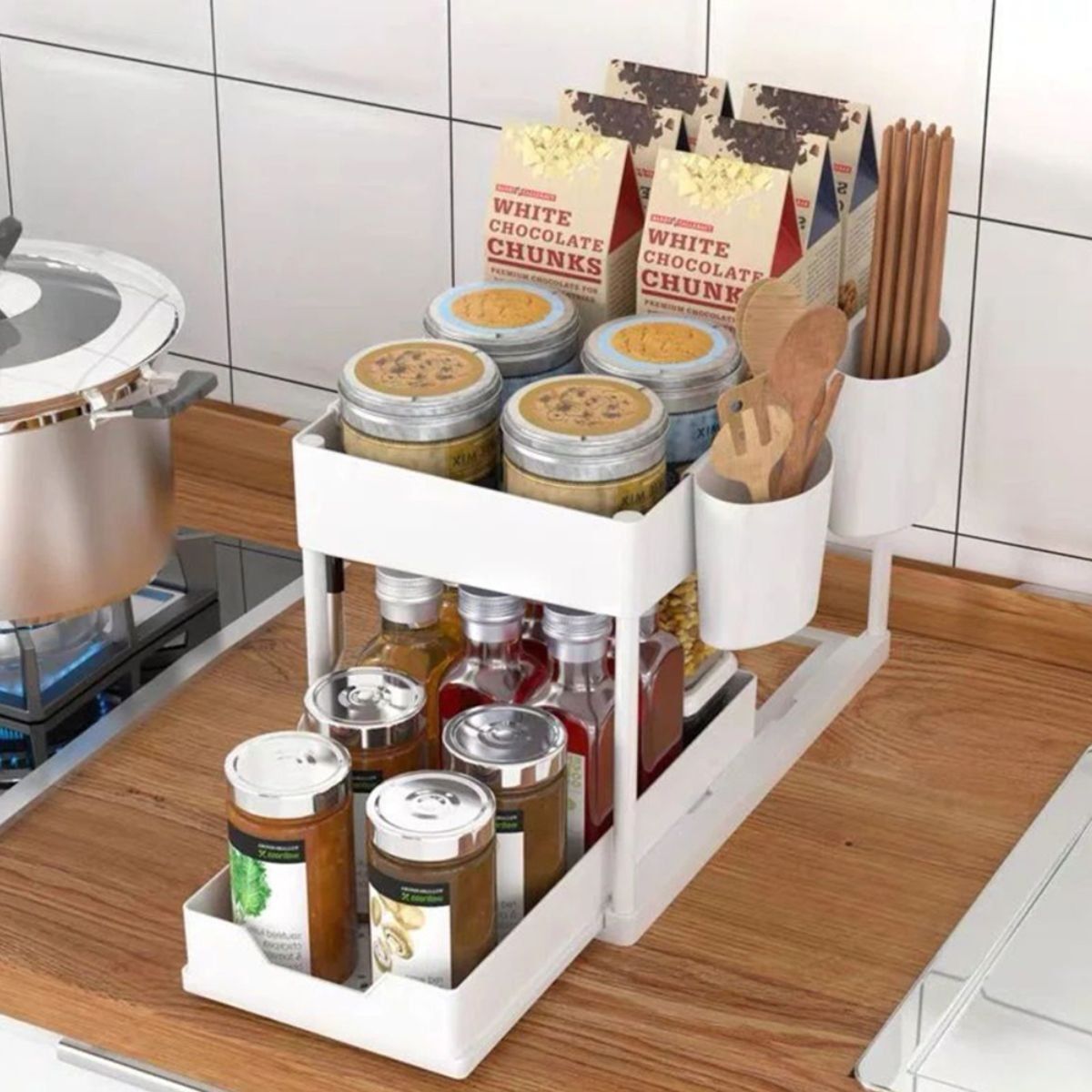 HOGARMAS - Repisa Organizadora con Bandeja Deslizante Blanca