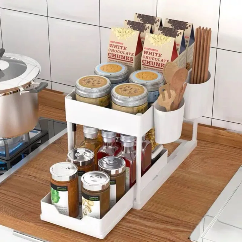 HOGARMAS - Repisa Organizadora con Bandeja Deslizante Blanca