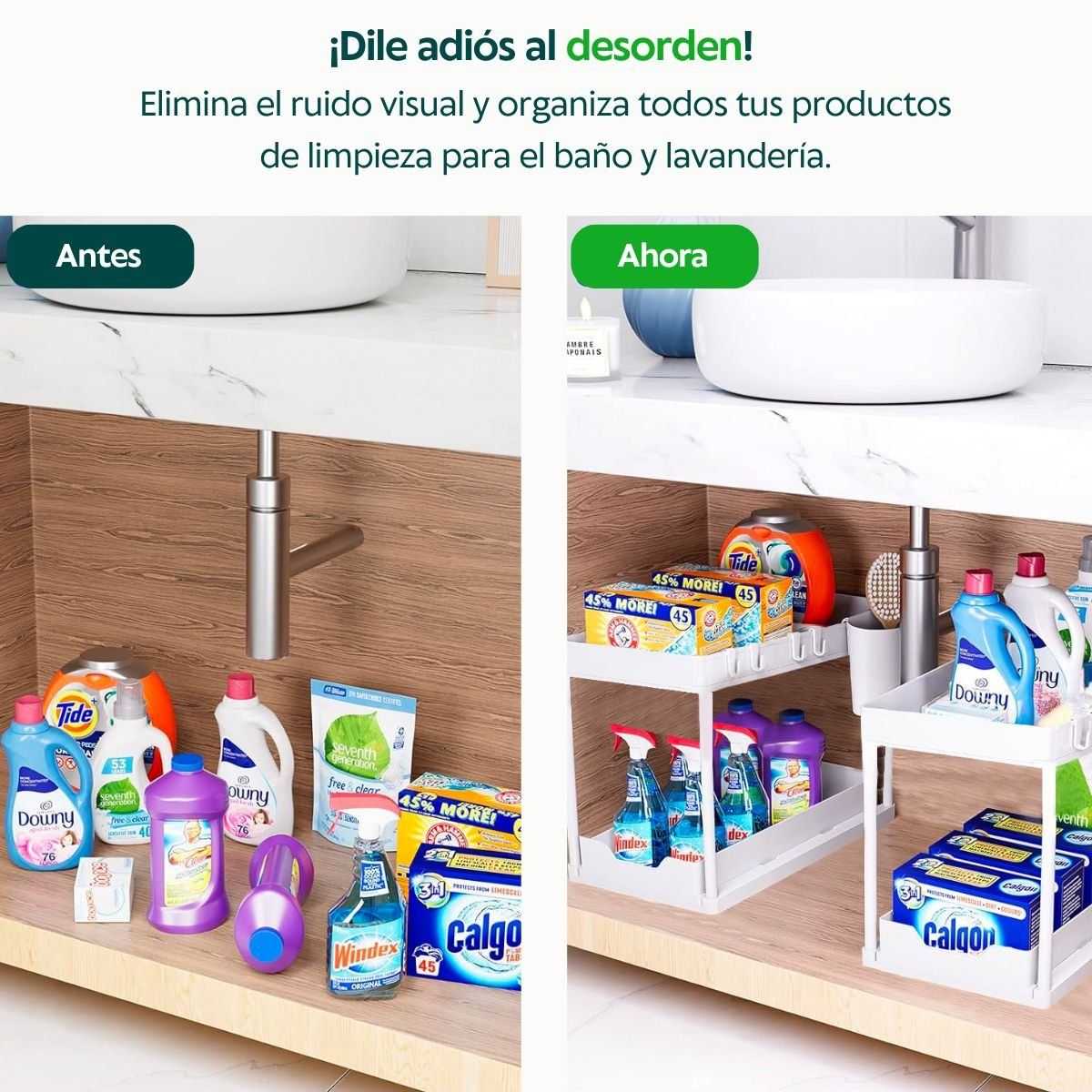 HOGARMAS - Repisa Organizadora con Bandeja Deslizante Blanca