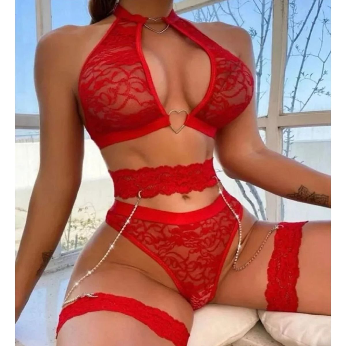 GENERICO - LENCERÍA MEGHAN DOS PIEZAS DE ENCAJE - ROJO