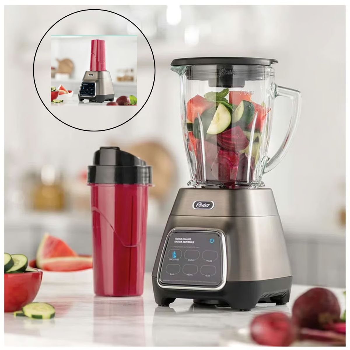 OSTER - Licuadora Oster con Tecnología Reversible Pantalla Táctil de 1000W