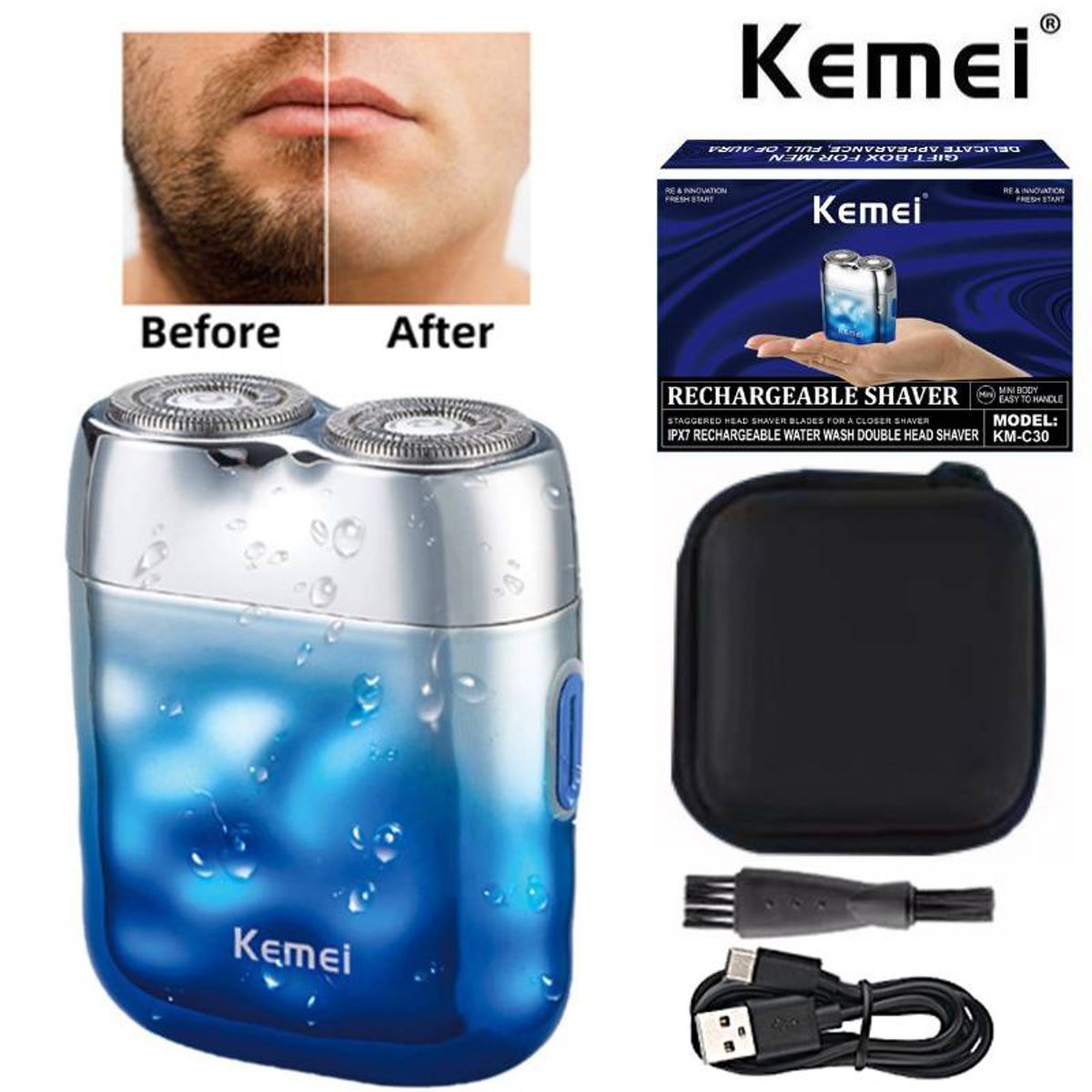 KEMEI - KEMEI KM-C30 Recortadora de Cabello Recargable Cortapelo