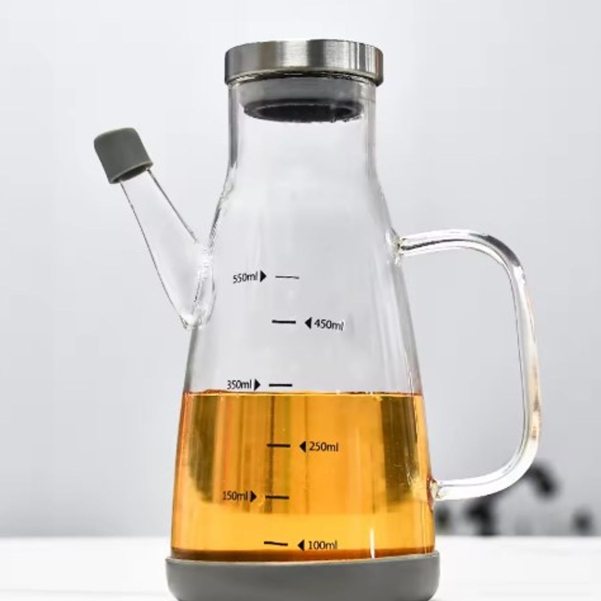 GENERICO - Jarra dispensadora de Aceite o Vinagre con tapa de acero de 550 ml